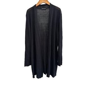 Eileen Fisher Polished Linen Rib Long Cardigan Black Large